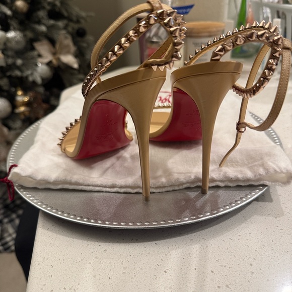 Christian Louboutin Beige Heels with Metallic Spike Accent - Picture 2 of 5